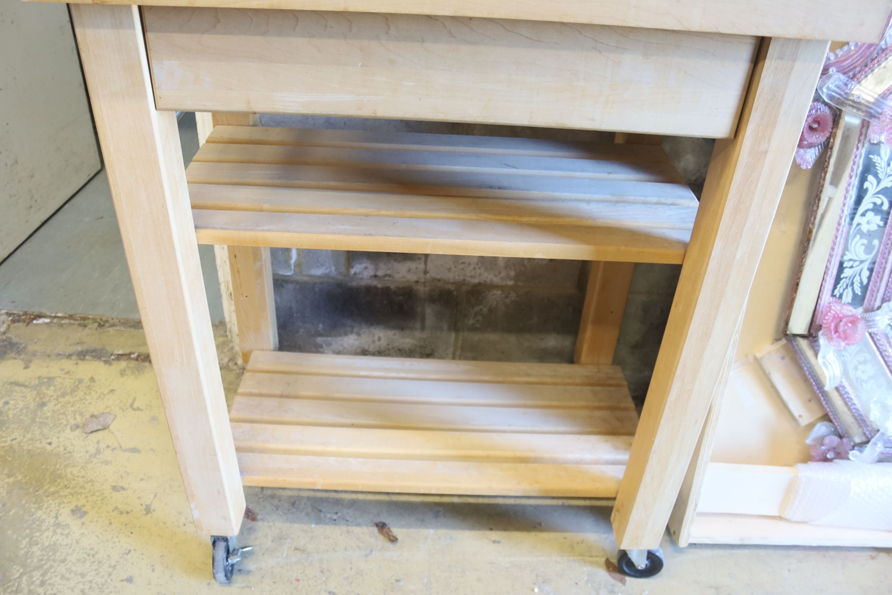 A modern beech butcher's block, fitted drawer, width 76cm, depth 50cm, height 53cm